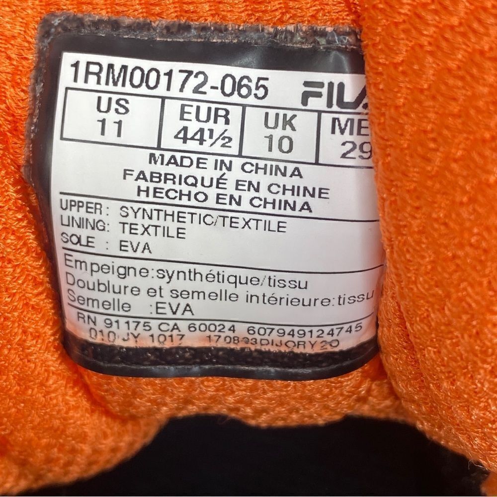 Fila Memory Vernato Running Shoes Gray Orange 11 1RM00172-065 - Picture 9 of 9